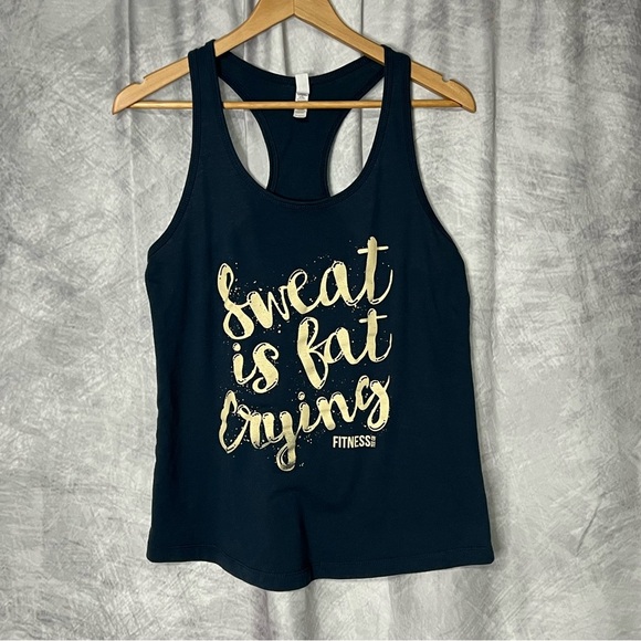 Fitness Tee Co Sweat Is Fat Crying Steel Gray Blue Racerback Tank Top 🌟2 for 20 - Picture 7 of 10